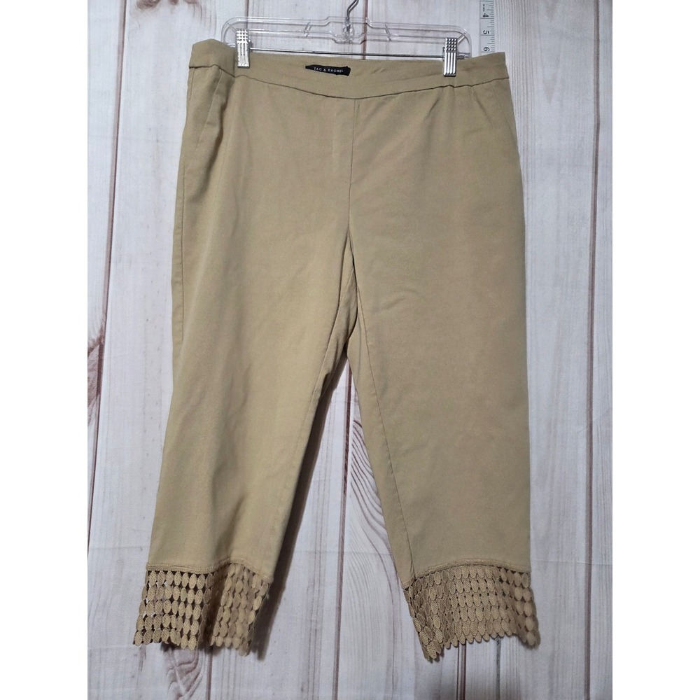 Tan Cropped Pants Ladies 14 with Crochet Hem, Casual Chic, Career, Neutral